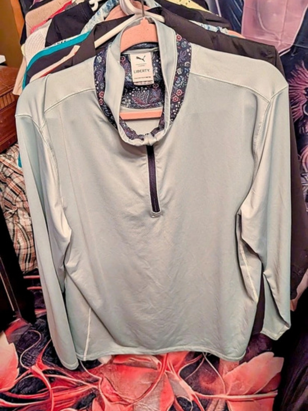 Puma x Liberty Quarter-Zip Pullover Floral Gray & Black Large